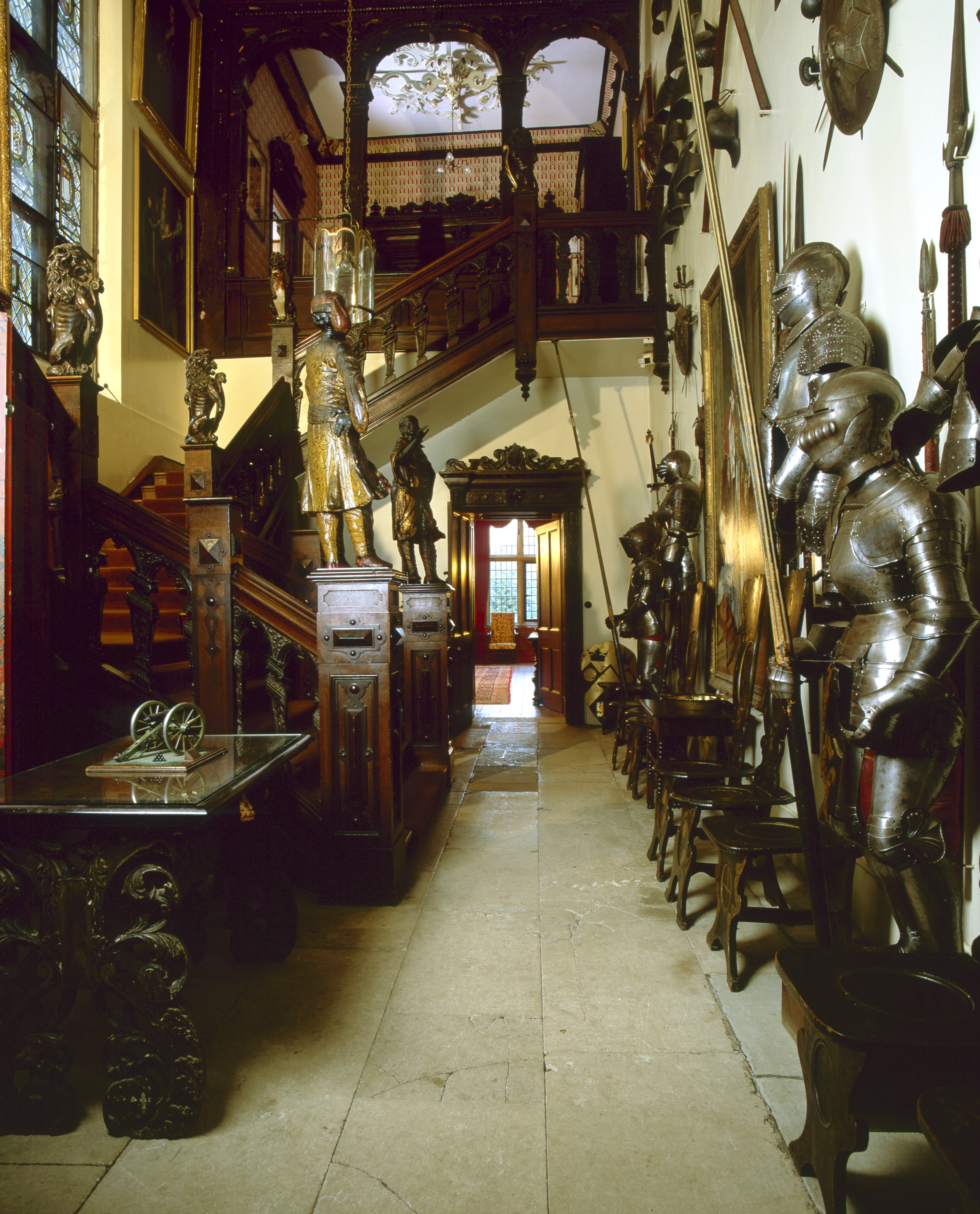 The armoury and staircase at Knebworth House