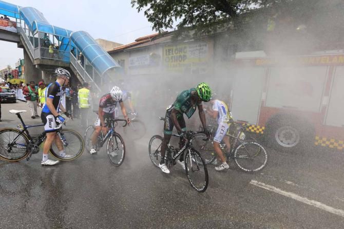 The riders cool down