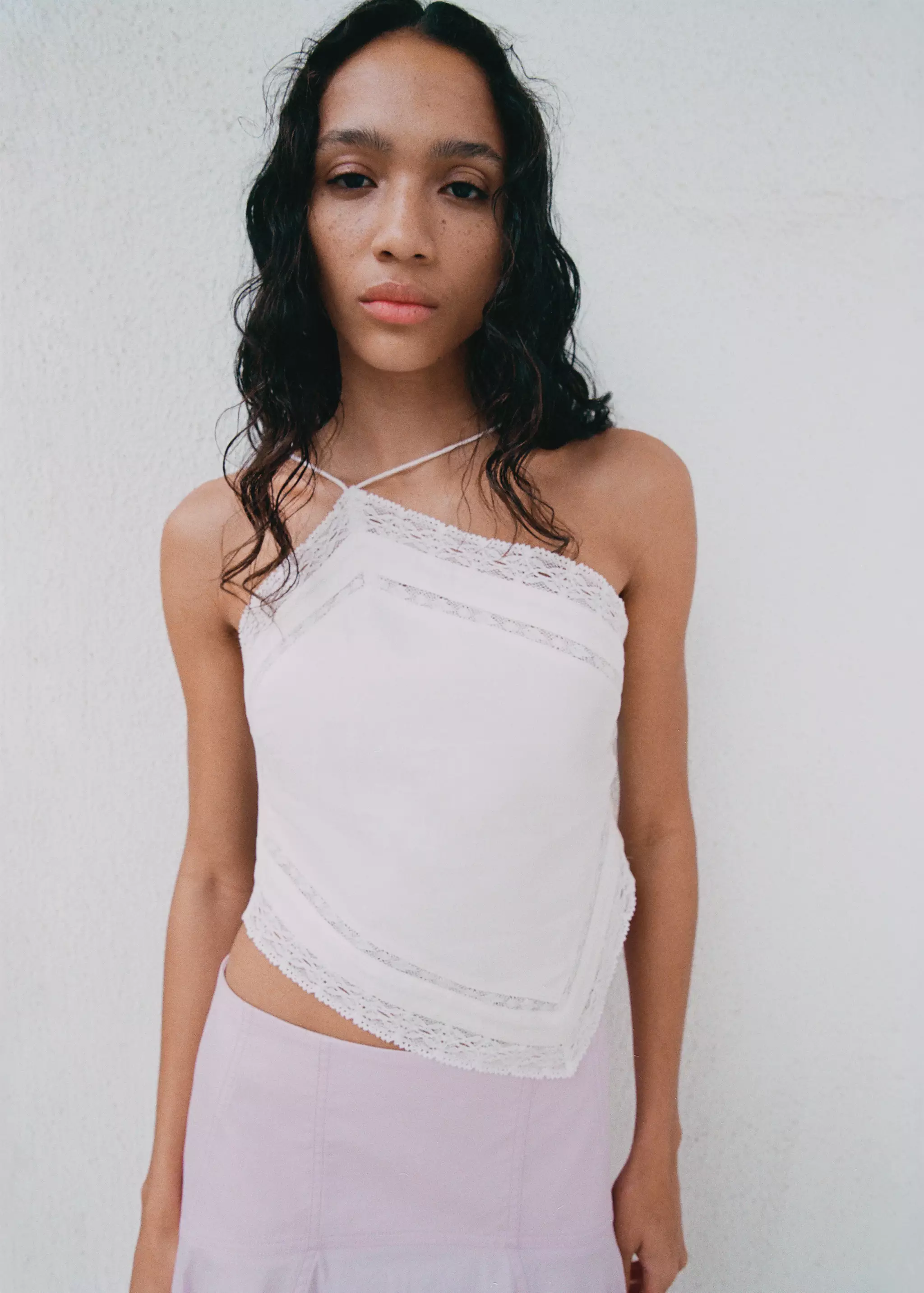 Linen Top With Lace Details - Women | Mango Usa