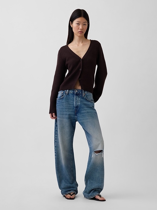 Cotton-Blend Relaxed V-Neck Cardigan Sweater