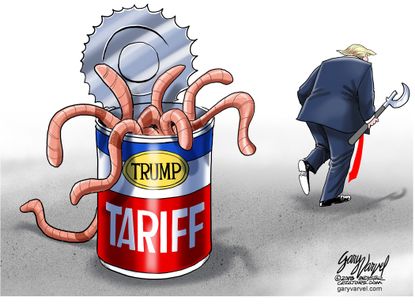 Political cartoon U.S. Trump trade war tariffs