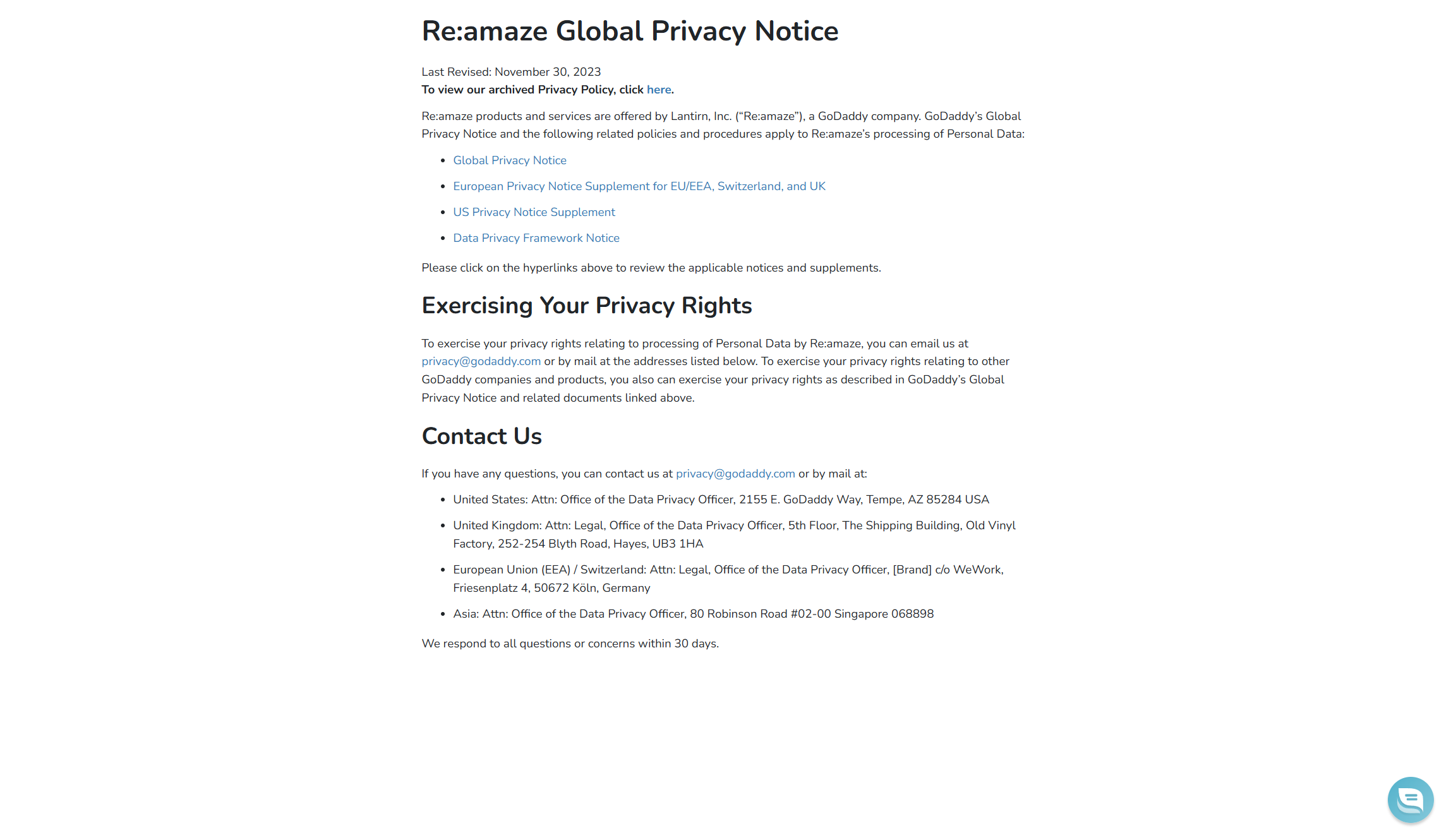 Re:amaze privacy policy
