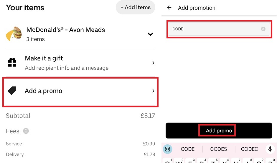 Uber Eats discount code on website
