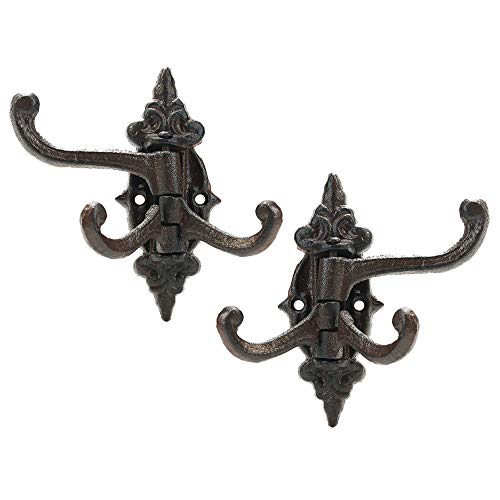Sungmor 2-Pack Cast Iron 3-In-1 Flexible &amp;amp; Functional Swivel Wall Hook - Vintage Coat Hook Garden Planter Hanger - Heavy Duty Solid Metal Swing Hook - Clothes Hats Towels Bags Pots Tools Hanger