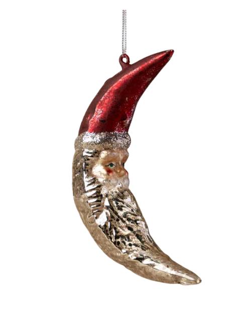 Hand-Painted Mercury Glass Santa Moon Ornament