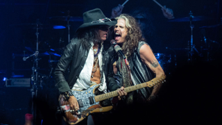 Joe Perry and Steven Tyler of Aerosmith perform live on stage at the Wells Fargo Center on September 02, 2023 in Philadelphia, Pennsylvania. 