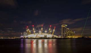 A long exposure general view of the O2 Arena and River Thames, on December 29, 2018