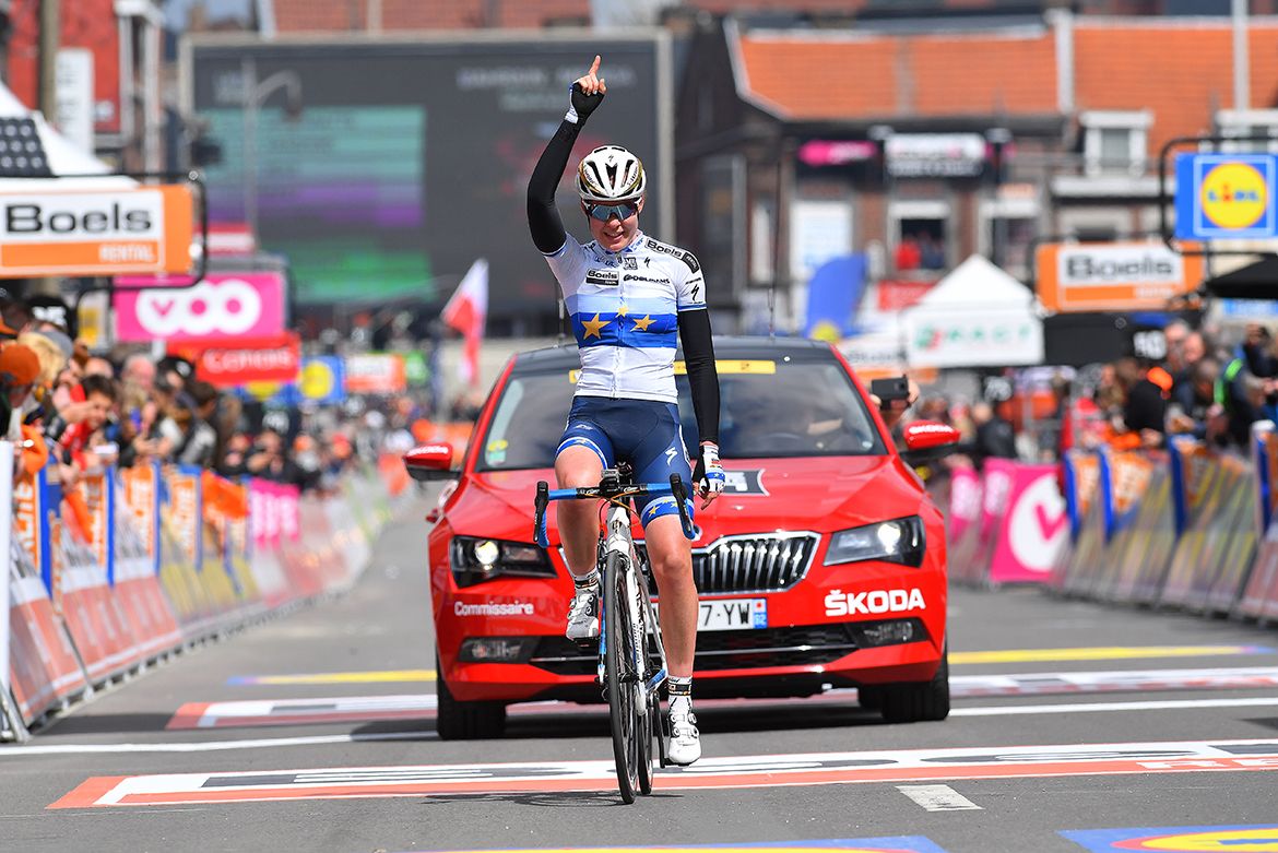 Anna Van der Breggen (Boels-Dolemans) celebrates her Ardennes triple