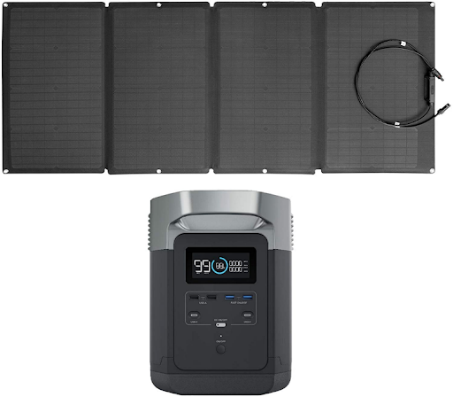 A solar panel and an EcoFlow DELTA portable power station