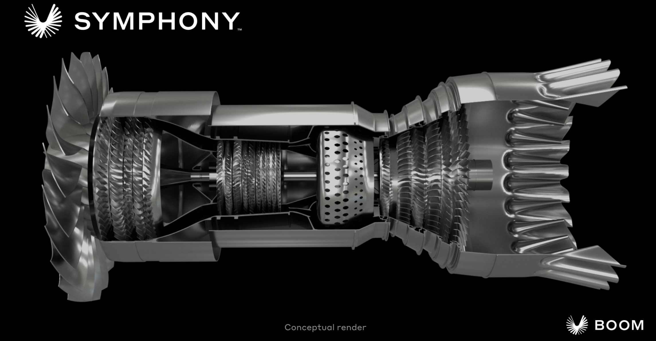 Boom Supersonic cutaway view of the Symphony aircraft engine.