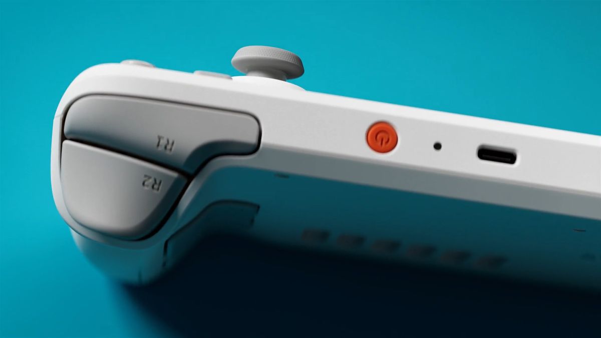 Image of a white Valve Steam Deck limited edition handheld gaming PC.