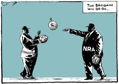 Political cartoon U.S. Congress baseball shooting NRA gun control