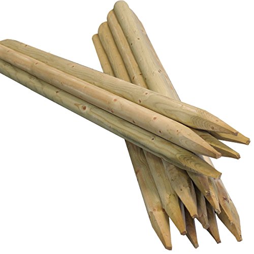 Suregreen Round Fence Posts | 1.5m (5ft) X 50mm | 10 Pack | Green Treated Stakes