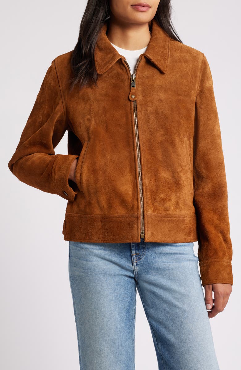 Cowhide suede trucker jacket