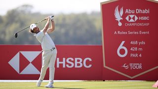 Tommy Fleetwood takes a tee shot at the Abu Dhabi HSBC Championship