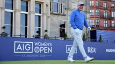 R&A CEO Martin Slumbers walks in front of the Old Course clubhouse at St Andrews ahead of the 2024 AIG Women's Open