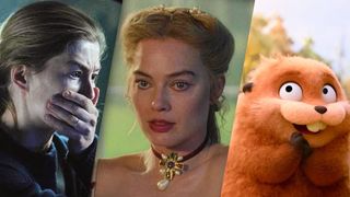 (From L to R) Rosamund Pike as Maddie in "Hallow Road;" Margot Robbie as Catherine Earnshaw in Wuthering Heights; Mabel Beaver and King George (L-R) in a scene from Disney/Pixar's "Hoppers"