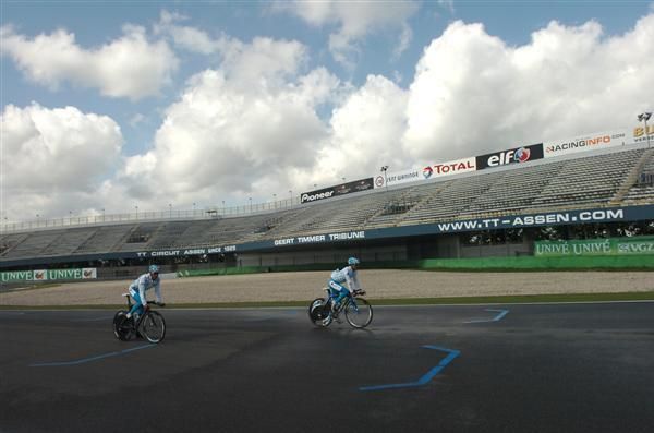 Xacobeo-Galicia check out the TT Assen circuit. Their captain, Ezequiel Mosquera, finished fourth overall in last year's race
