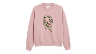 a pale pink jumper with a leopard in a Santa hat to illustrate the best Christmas Jumpers