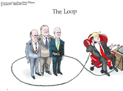 Political Cartoon U.S. Trump Ukraine Call The Loop Pence Pompeo Giuliani impeachment