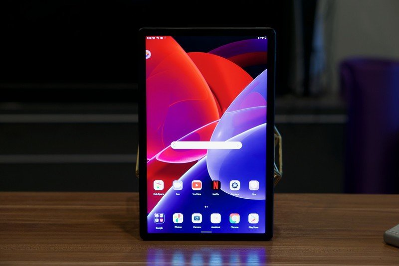 The Lenovo Tab P11 Plus sitting vertically