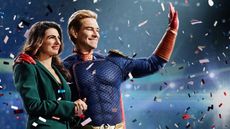 Key art for The Boys season 4 showing Victoria Neuman and Homelander getting covered in confetti