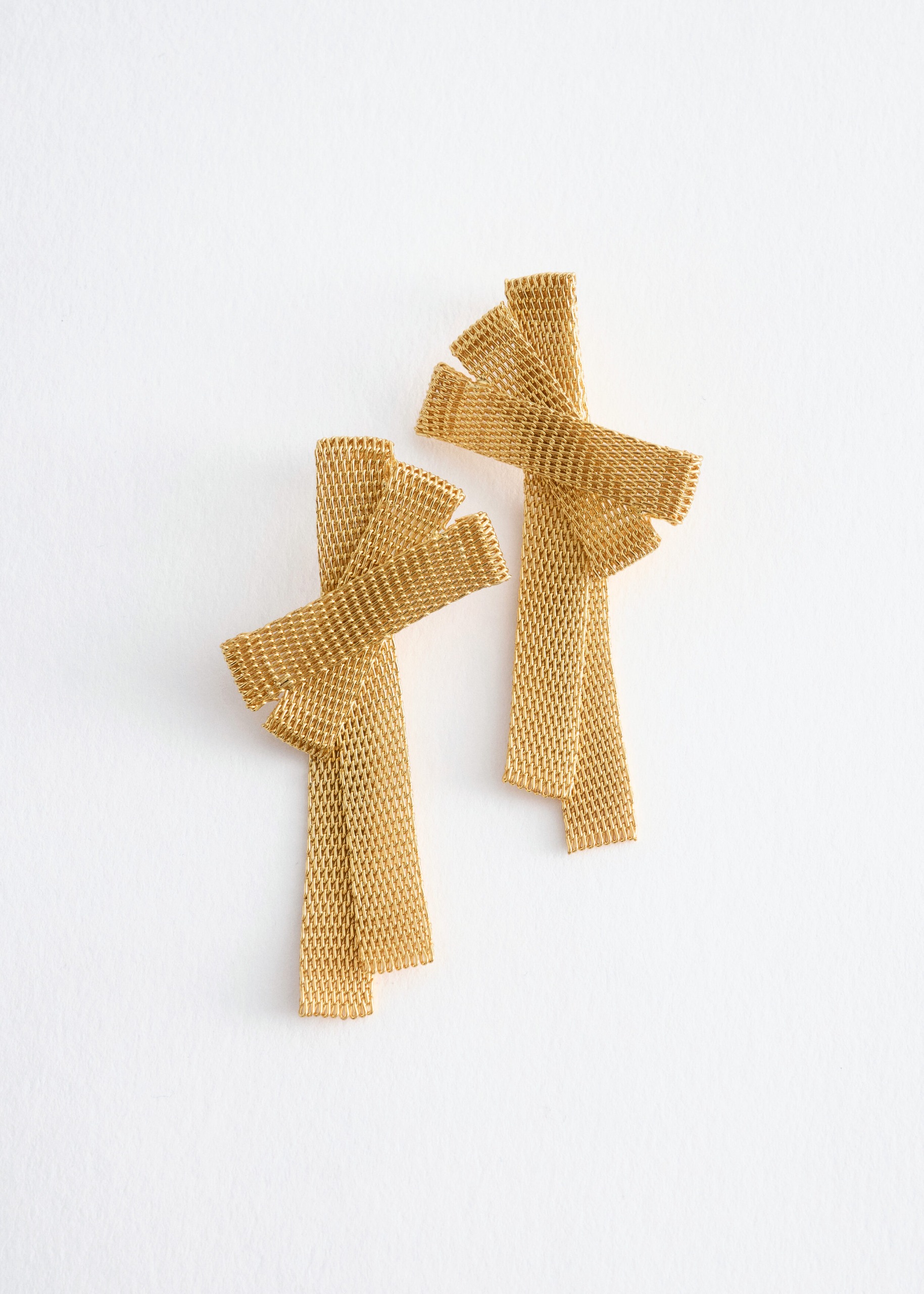 Brass Bow Drop Earrings - Gold