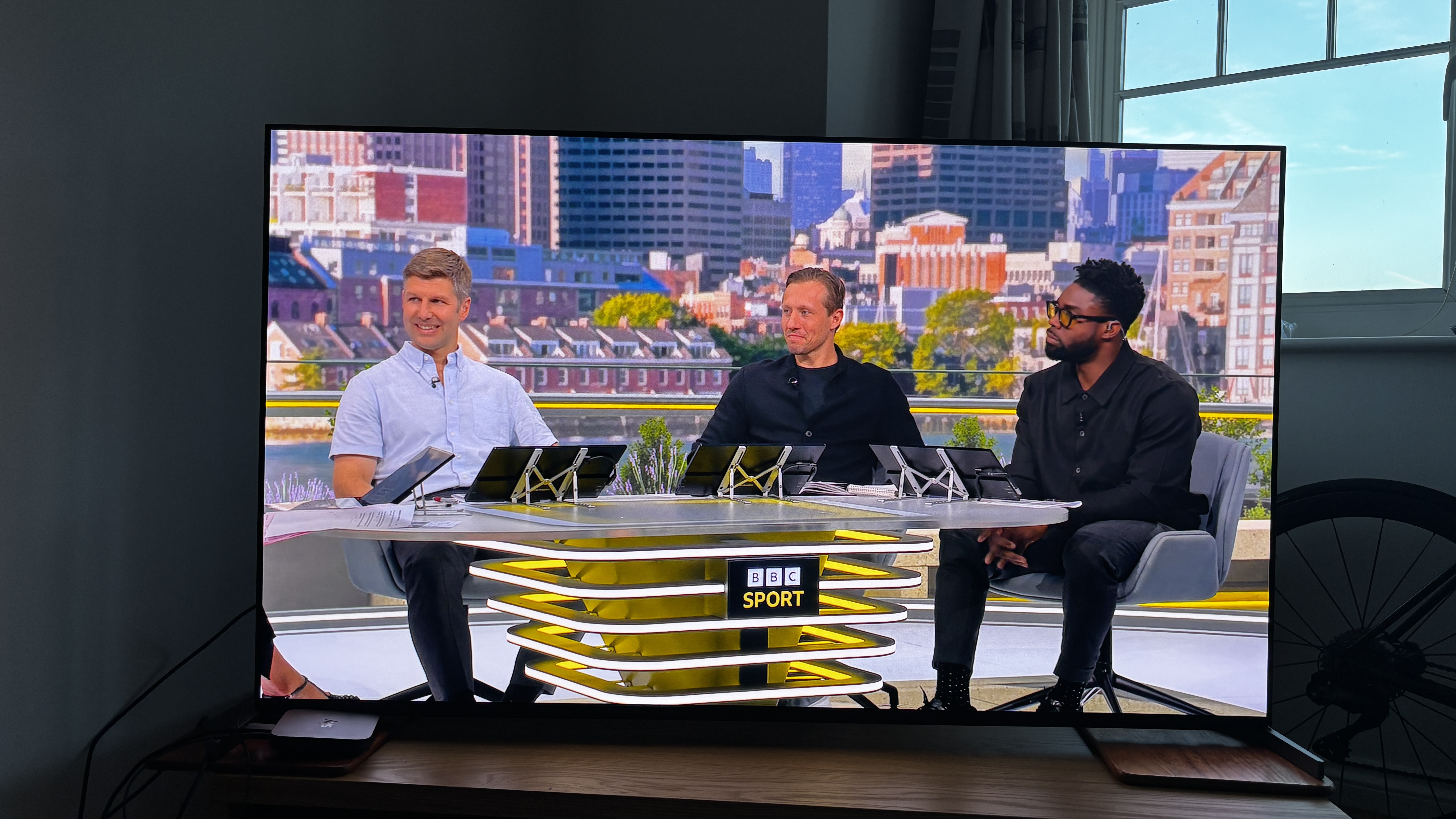 Three men sat in the BBC's studio discussing the World Cup