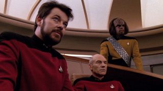 Riker, Worf, and Picard in Star Trek: The Next Generation