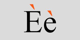 Typography design: Upper and lowercase 'e's with grave accents (diacritical marks)