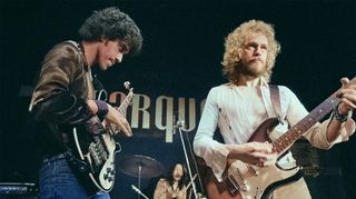 Irish rock group Thin Lizzy performing at the Marquee Club, London, 13th November 1973. Left to right: Phil Lynott (1949 - 1986), Brian Downey and Eric Bell.