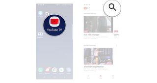 Open YouTube Tv on your ohone, Tap the search icon.