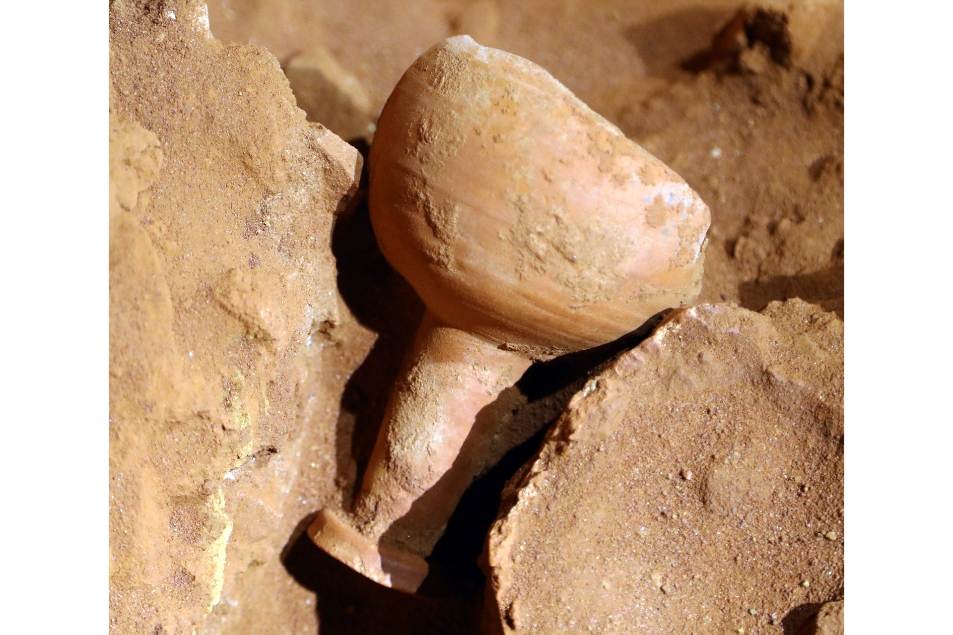 A ceramic goblet in the dirt