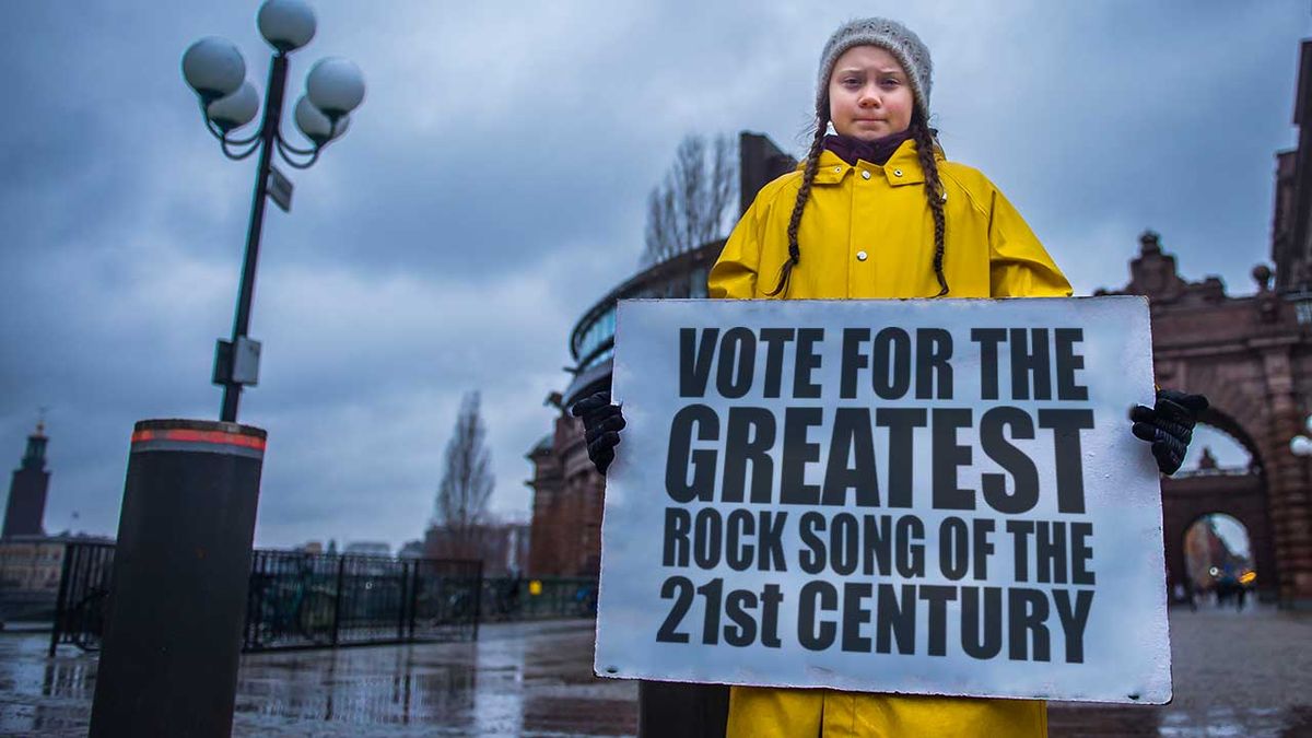 Greta Thunberg with voting placard