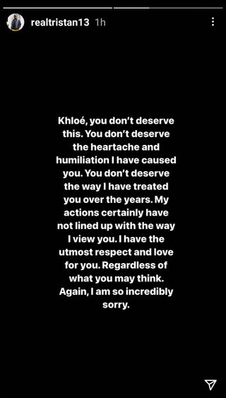 Tristan Thompson apologizes to Khloé Kardashian after paternity test shows he fathered a child while they were dating.