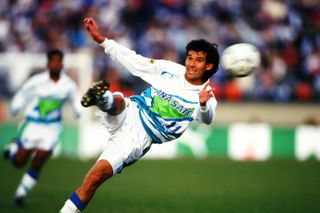 Raul Amarilla takes a shot for Yokohama Flugels in 1994.