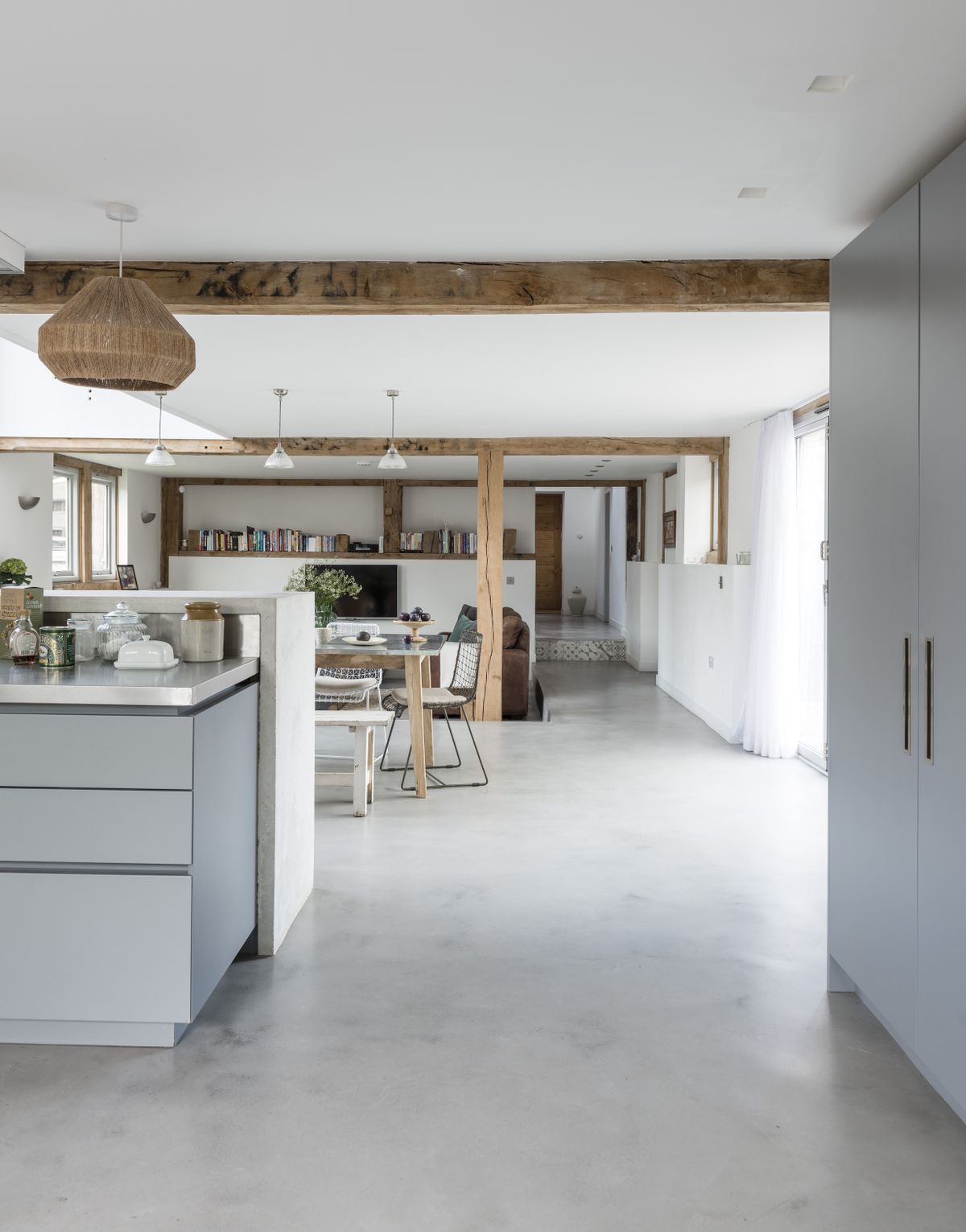 white open plan kitchen dining and living room