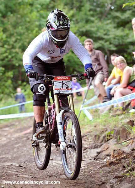 Sabrina Jonnier rides to a win, her fifth consecutive World Cup win.