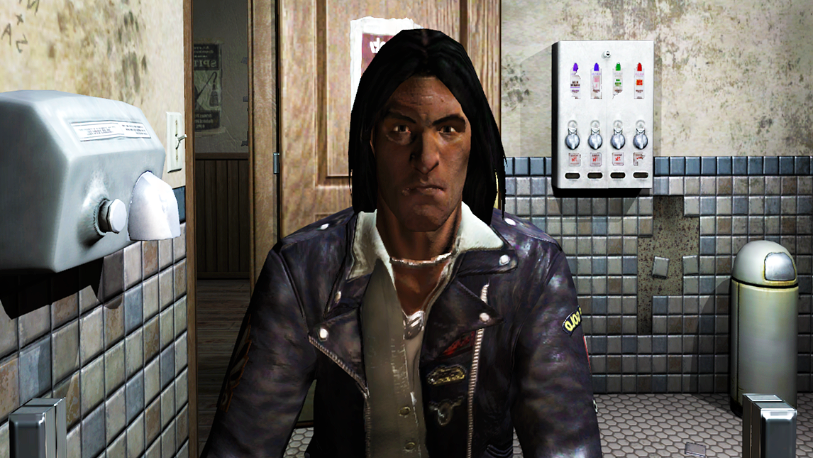 FPS game Prey&#039;s hero staring into the mirror