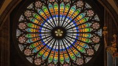 The rose window in the narthex, Strasbourg Cathedral, Strasbourg, Alsace, France.