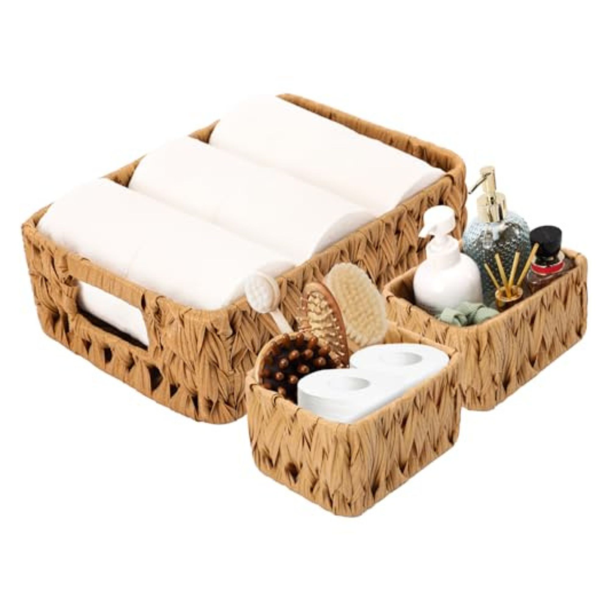 Xlhomo Bathroom Wicker Baskets, 3-Pack (caramel)