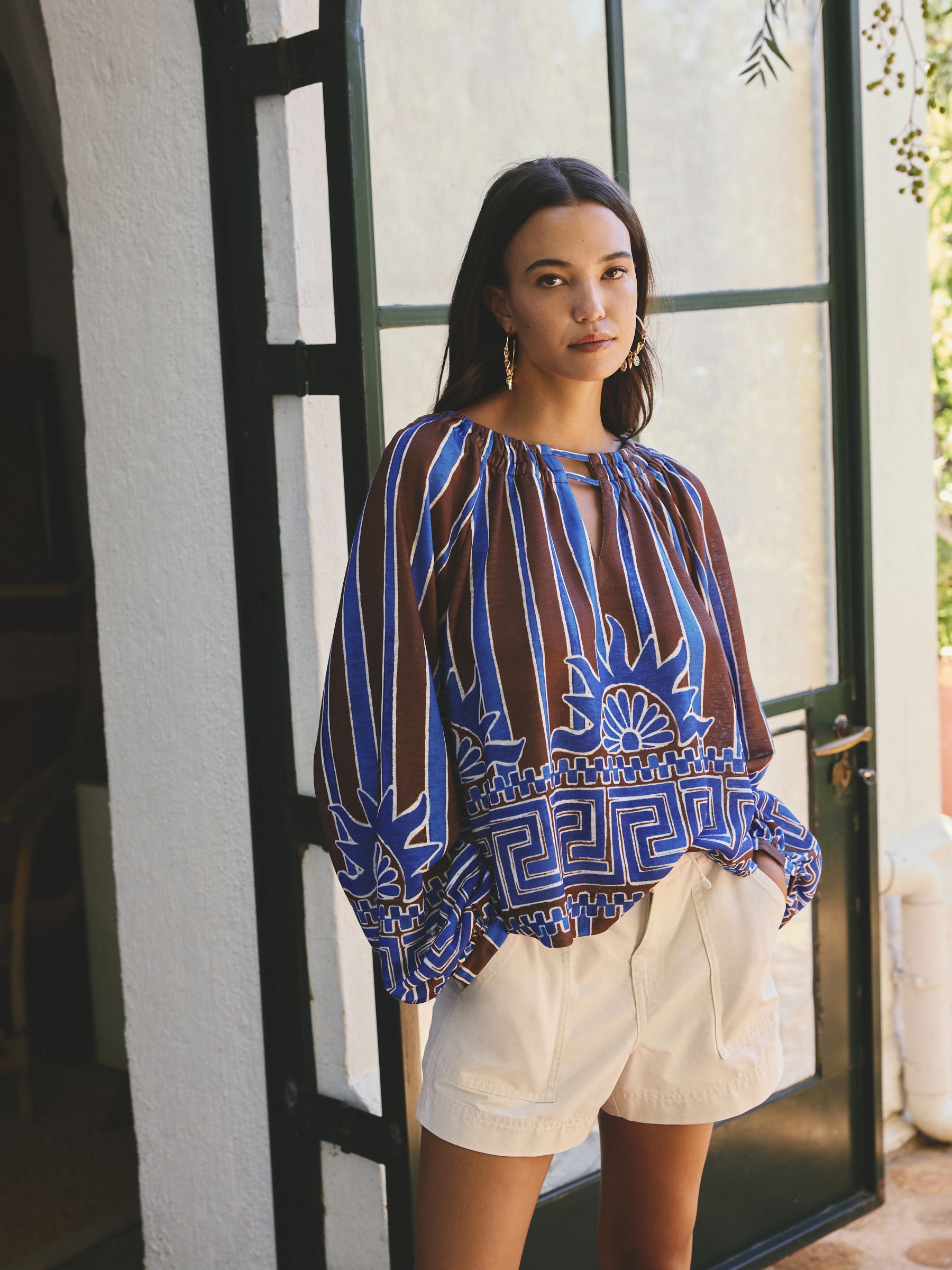 Ecru Pull-On Utility Denim Shorts