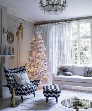 white Christmas tree in living room