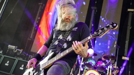 Troy Sanders of Mastadon performs at Michigan Lottery Amphitheatre at Freedom Hill on June 11, 2019 in Sterling Heights, Michigan. 