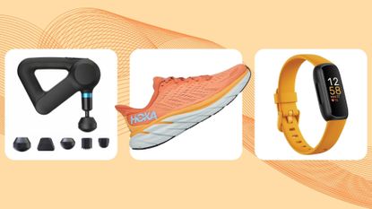 A selection of best Cyber Monday fitness deals from Theragun, Hoka, and Fitbit