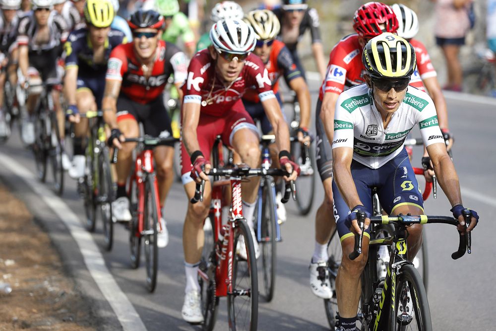 Esteban Chaves leads the pack during stage 5 at the Vuelta