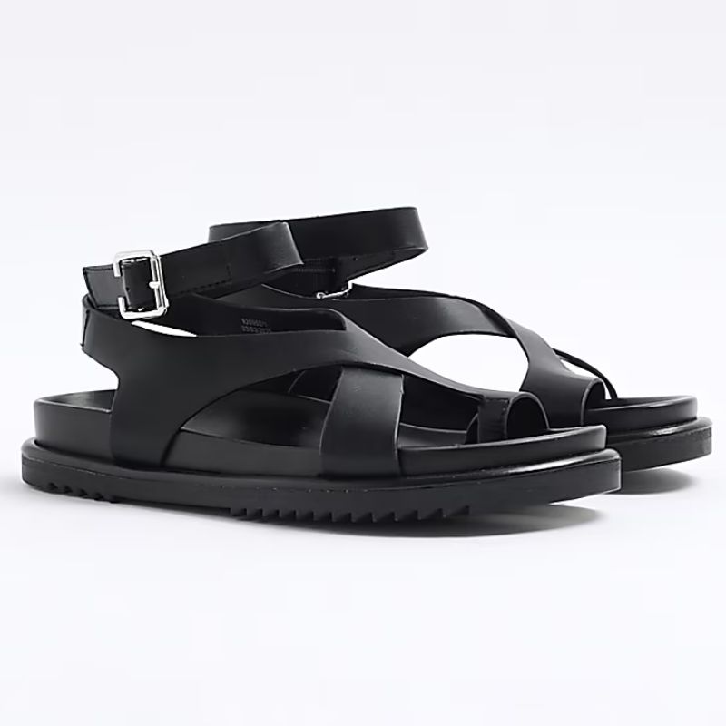 black toe strap sandals