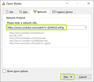 Paste the URL into the network URL box