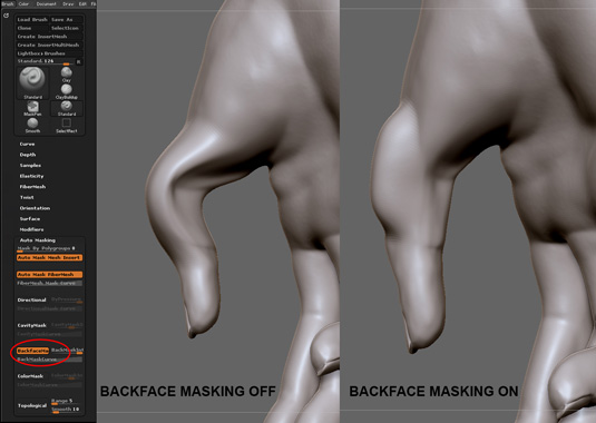 where is backface masking in zbrush