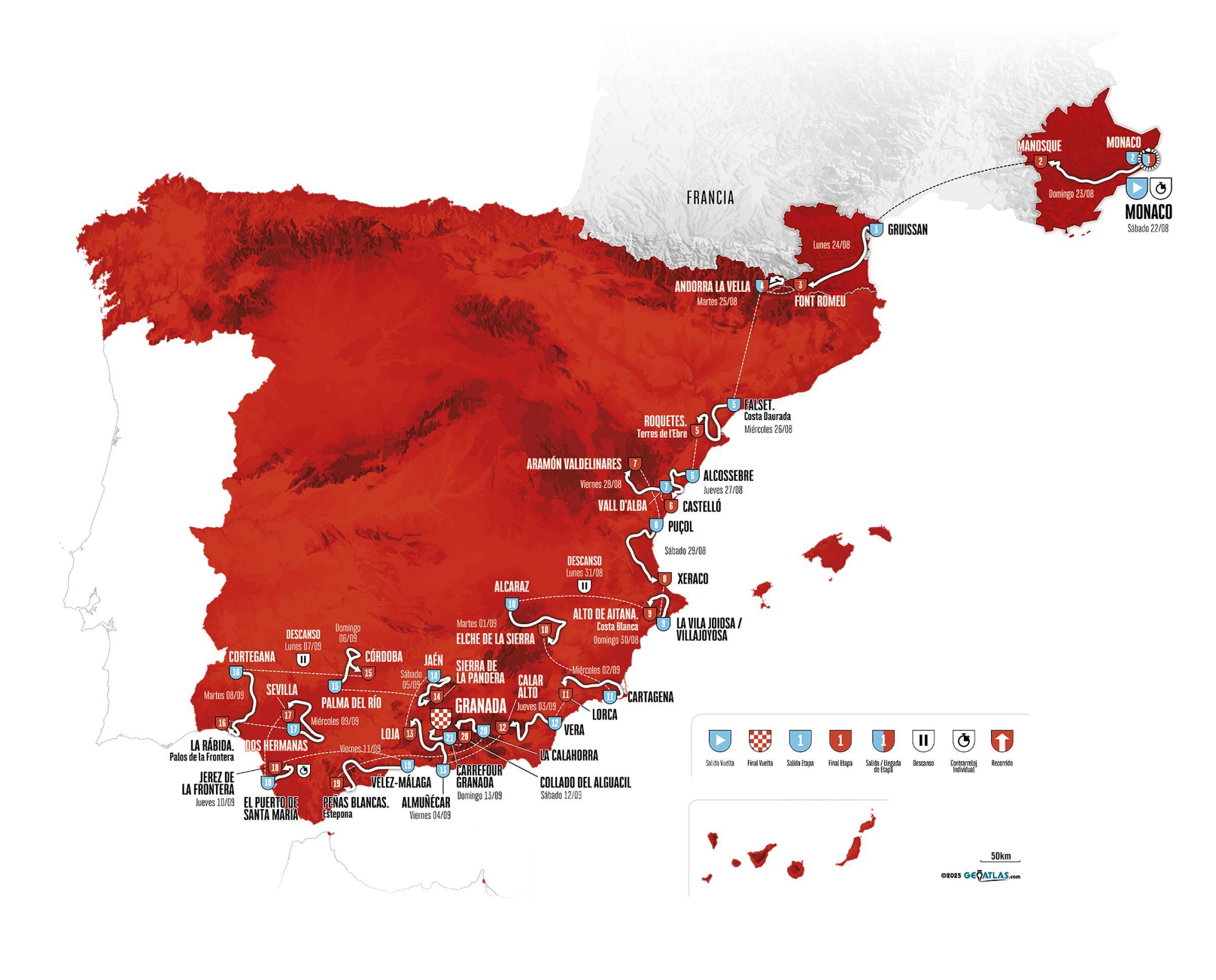 A map of the Vuelta a Espana 2026 route